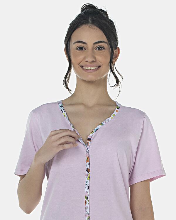 Pijama Feminino Adulto Manga Curta Aberta e Corsário