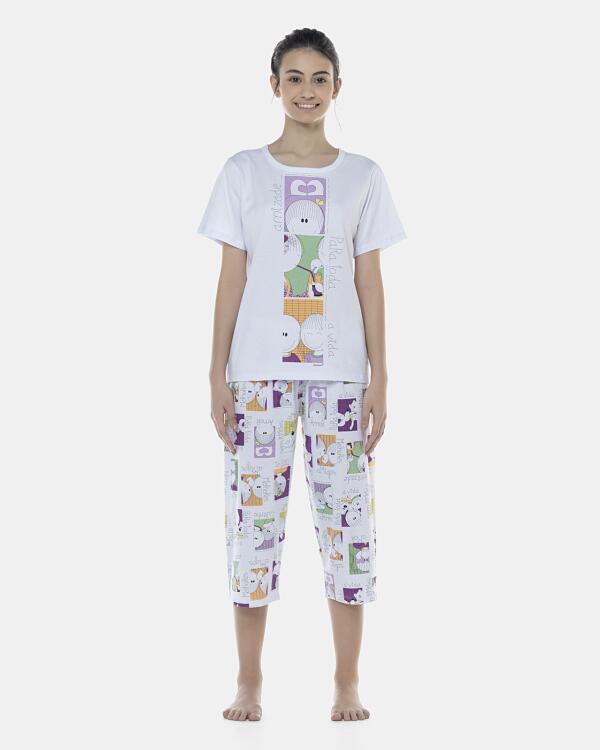 Pijama Feminino Adulto Manga Curta e Corsário