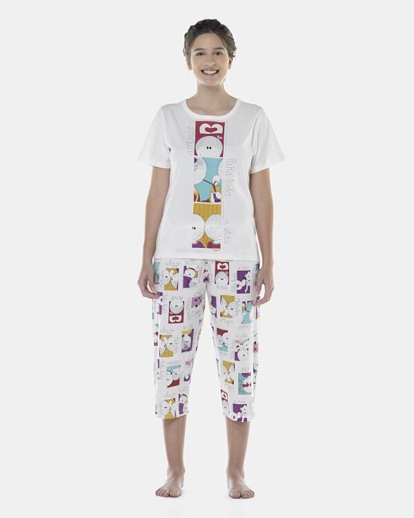 Pijama Feminino Adulto Manga Curta e Corsário