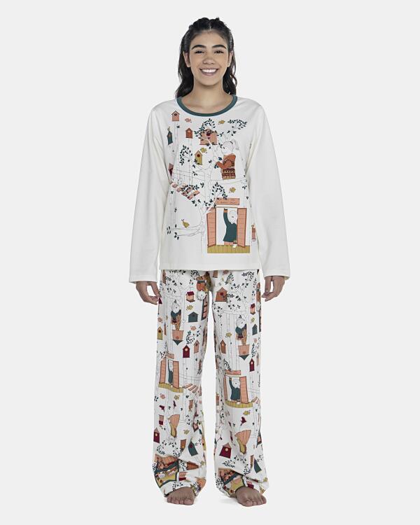 Pijama Feminino Adulto Manga Longa e Calça Moletinho