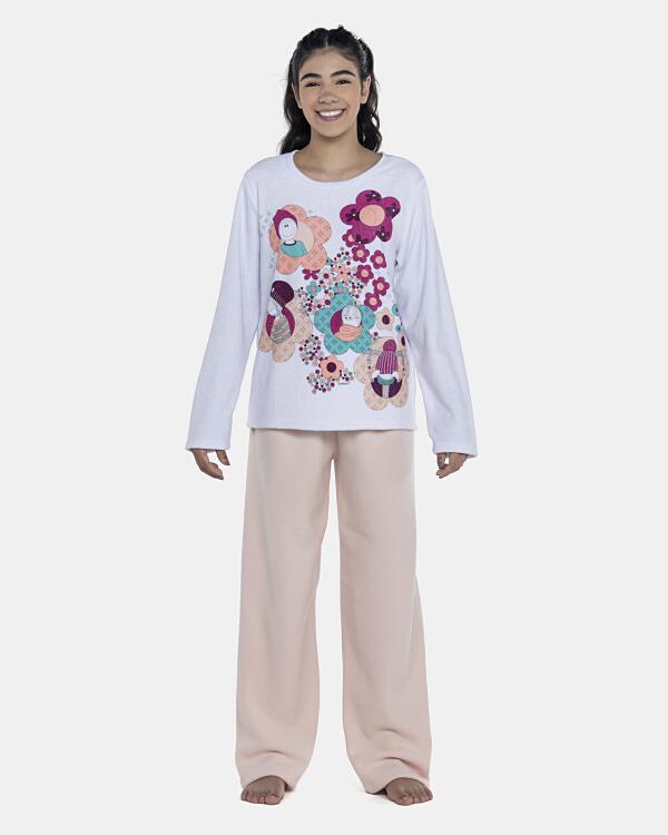 Pijama Feminino Adulto Manga Longa e Calça Plush