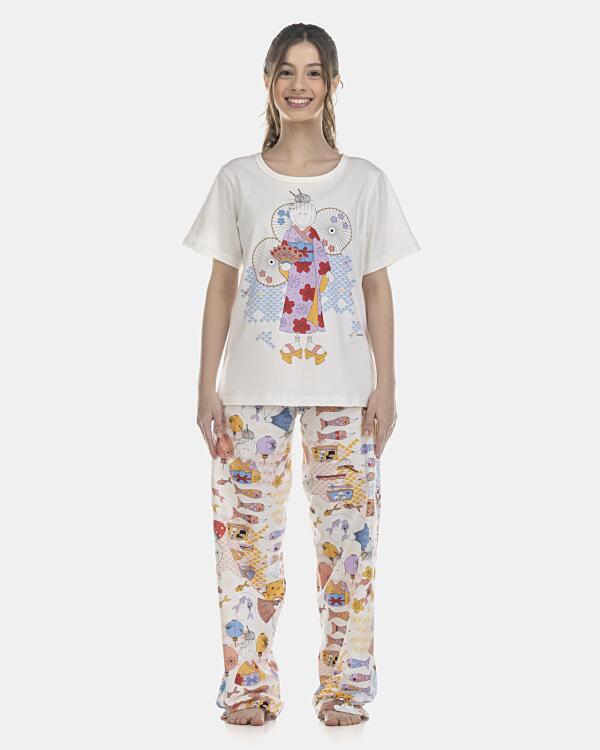 Pijama Feminino Adulto Manga Curta e Calça