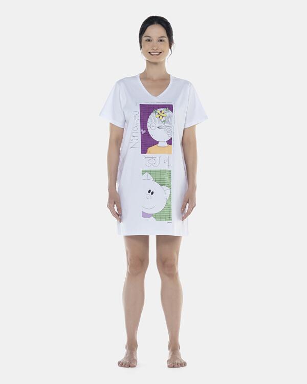 Camisão Feminino Adulto Manga Curta Decote V