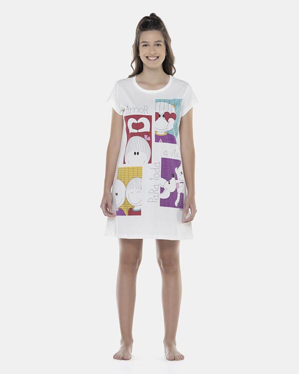 Camisão Feminino Adulto Manga Curta Acinturado