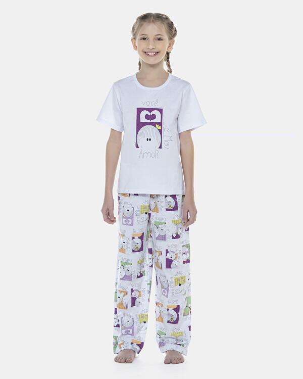 Pijama Feminino Kids Manga Curta e Calça