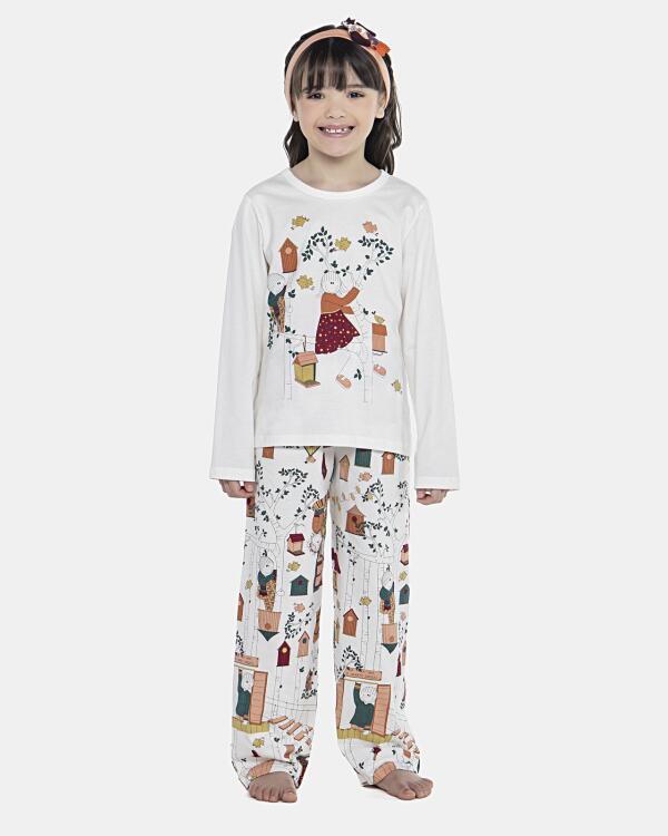 Pijama Feminino Kids Manga Longa e Calça