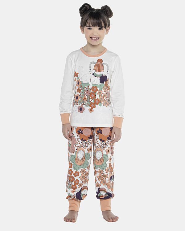 Pijama Feminino Kids Manga Longa e Calça Com Punhos