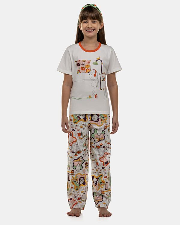 Pijama Feminino Kids Manga Curta e Calça