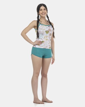 Pijama Feminino Adulto Alça e Short Cotton