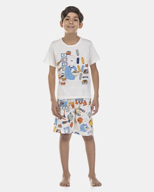 Pijama Masculino Kids Manga Curta e Bermuda