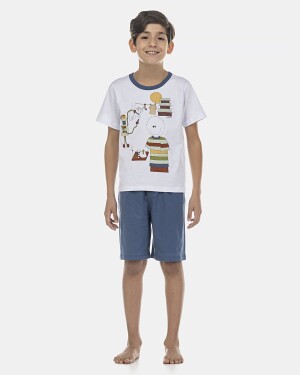 Pijama Masculino Kids Manga Curta e Bermuda