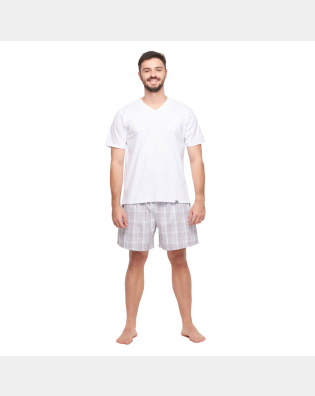 Conjunto Masculino Adulto Manga Curta Decote V e Short