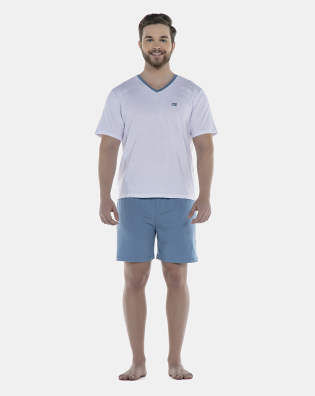 Pijama Masculino Adulto Manga Curta e Short Decote V