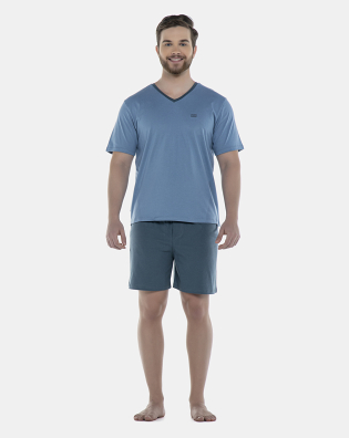 Pijama Masculino Adulto Manga Curta e Short Decote V