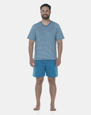 Pijama Masculino Adulto Manga Curta e Short Decote V