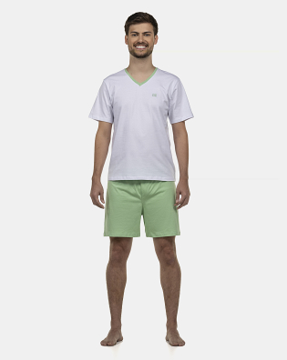 Pijama Masculino Adulto Manga Curta Decote V e Short