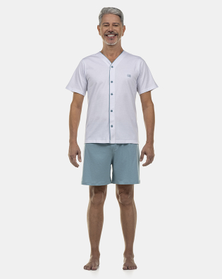 Pijama Masculino Adulto Manga Curta e Short Aberto