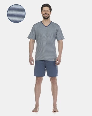 Pijama Masculino Adulto Manga Curta Decote V e Short 