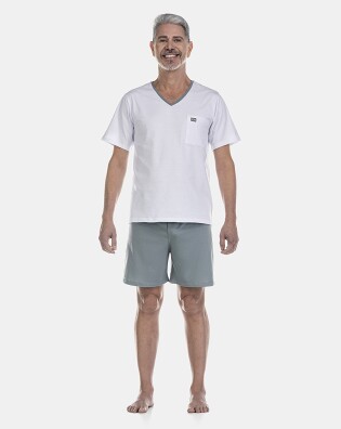 Pijama Masculino Adulto Manga Curta Decote V e Short 