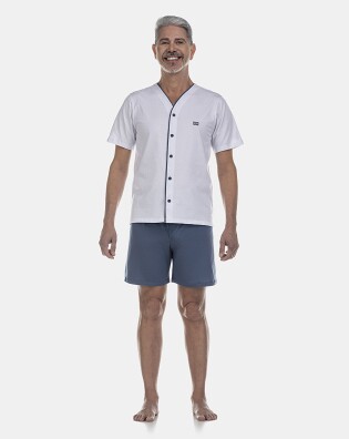 Pijama Masculino Adulto Manga Curta Com Abertura e Short