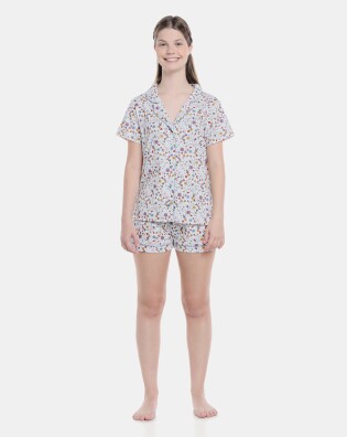 Pijama Feminino Adulto Manga Curta Decote V e Short