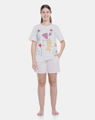 Pijama Feminino Adulto Manga Curta e Bermuda