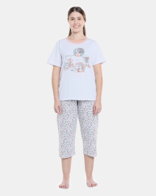Pijama Feminino Adulto Manga Curta e Corsário