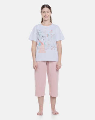 Pijama Feminino Adulto Manga Curta e Corsário