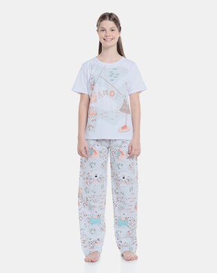 Pijama Feminino Adulto Manga Curta e Calça