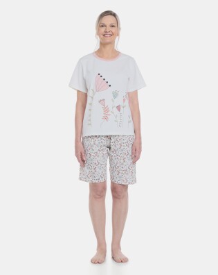 Pijama Feminino Adulto Manga Curta e Bermuda