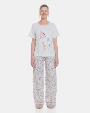 Pijama Feminino Adulto Manga Curta e Calça