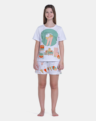 Pijama Feminino Blusa Manga Curta e Short Estampa Pat