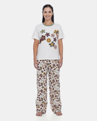Pijama Feminino Manga Curta e Calça Estampa Floral
