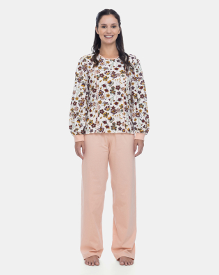 Loja Sonhart Oficial | Pijama Feminino Blusa Manga Longa Floral e Calça Rosa 