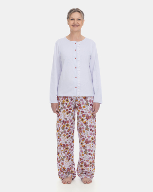 Pijama Feminino Longo Blusa Botões e Calça Floral