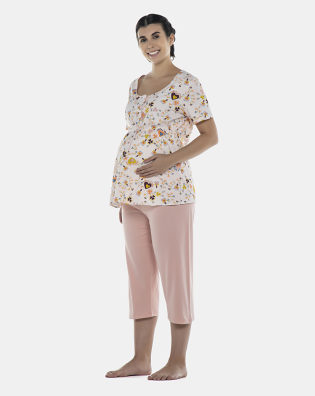 Pijama Feminino Gestante Manga Curta e Corsário