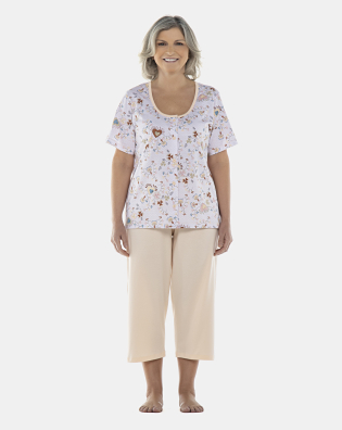 Pijama Feminino Adulto Manga Curta Aberta e Corsário