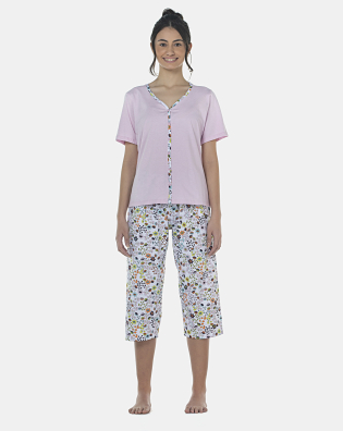 Pijama Feminino Adulto Manga Curta Aberta e Corsário