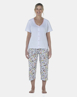 Pijama Feminino Adulto Manga Curta Aberto e Corsário