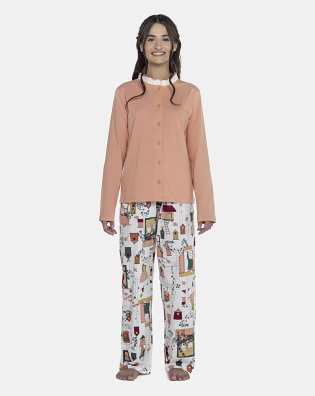Pijama Feminino Adulto Manga Longa e Calça