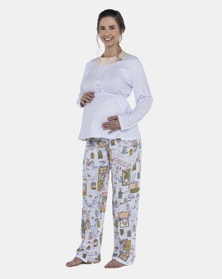 Pijama Feminino Gestante Manga Longa e Calça