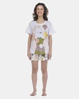 Pijama Feminino Adulto Manga Curta e Short