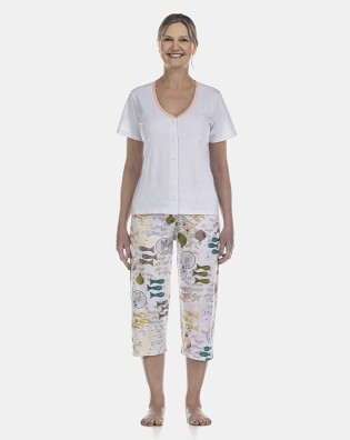 Pijama Feminino Adulto Manga Curta Aberto e Corsário