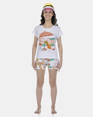 Pijama Feminino Adulto Baby-Look Manga Curta e Short