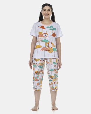 Pijama Feminino Adulto Manga Curta e Corsário