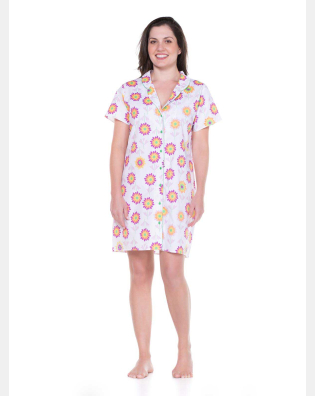 Camisola Feminina Com Botões Manga Curta Estampa Floral 