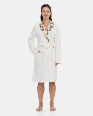  Roupão Sonhart Atoalhado Feminino Manga Longa Transpasse Creme