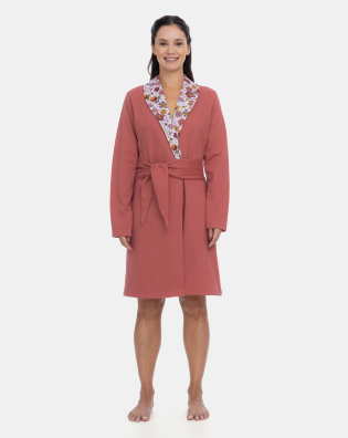 Robe Feminino  Adulto Manga Longa Transpasse Cinto Rosa