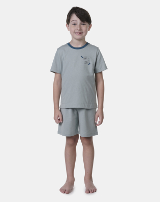 Pijama Masculino Infantil manga curta e short Azul 