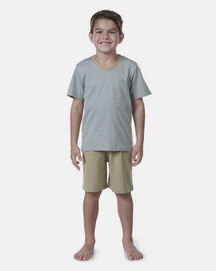 Pijama Masculino Infantil manga curta e bermuda Verde